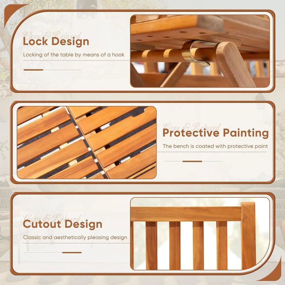 Wooden Outdoor Bench With Pull Out Table For Patio