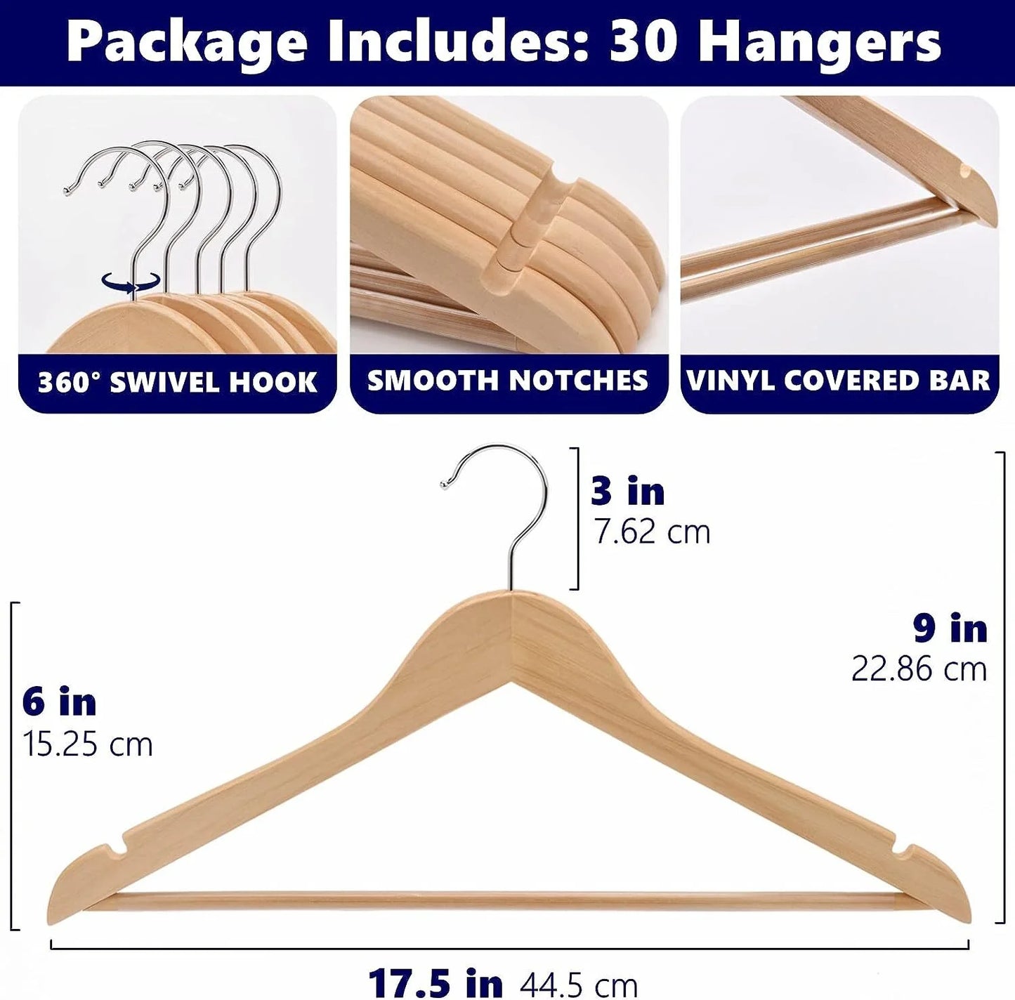 Wooden Suit Hangers Premium Natural Finish Pack of 100