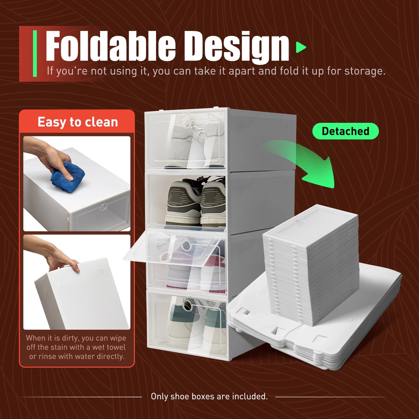 Foldable Transparent Shoe Boxes Stackable Dustproof Drawer Organizer
