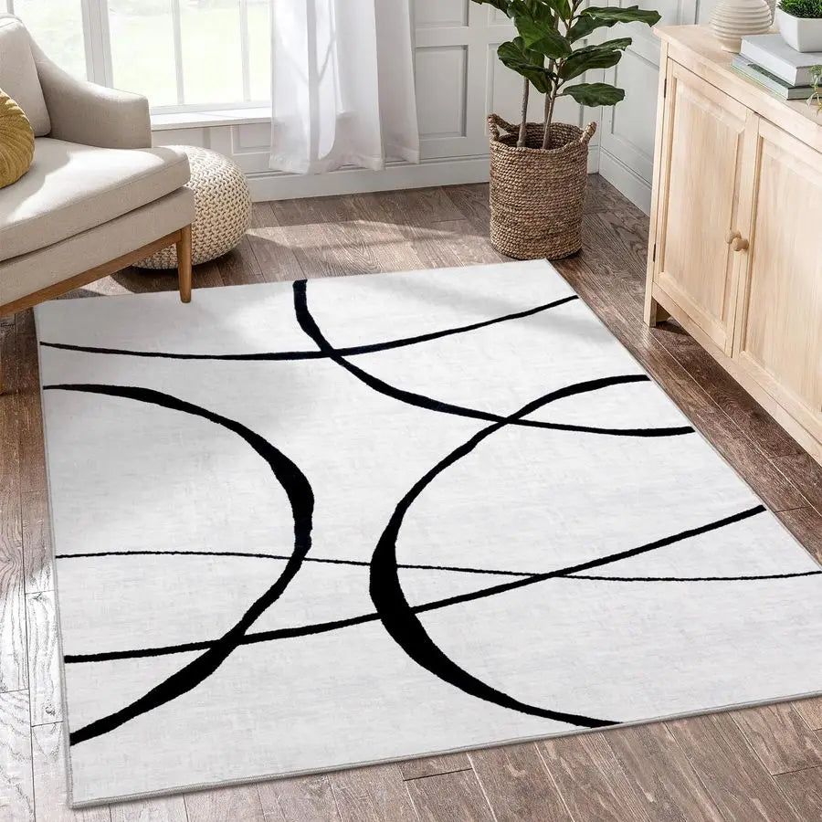 Washable Living Room Rug Abstract Modern Non Slip Home Office