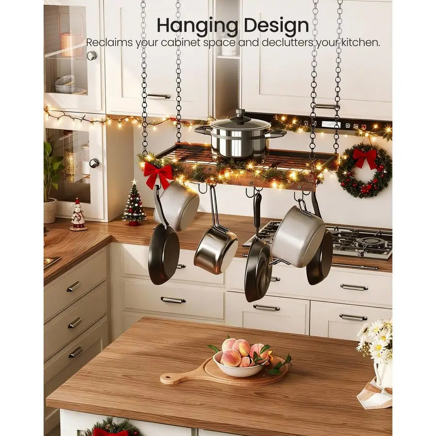 XMSJ Vintage Hanging Pot Rack Ceiling Mount With 12 Hooks