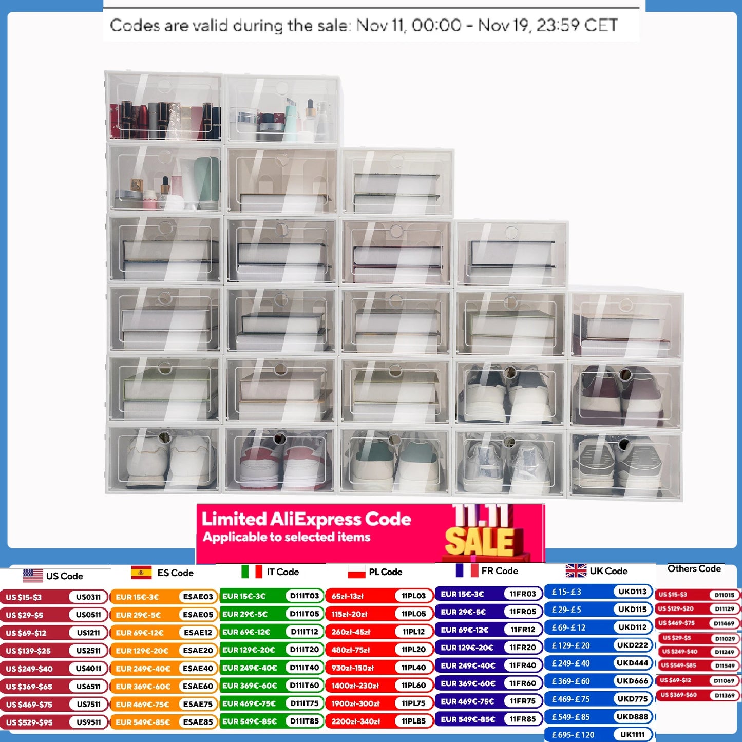 Foldable Transparent Shoe Boxes Stackable Dustproof Drawer Organizer