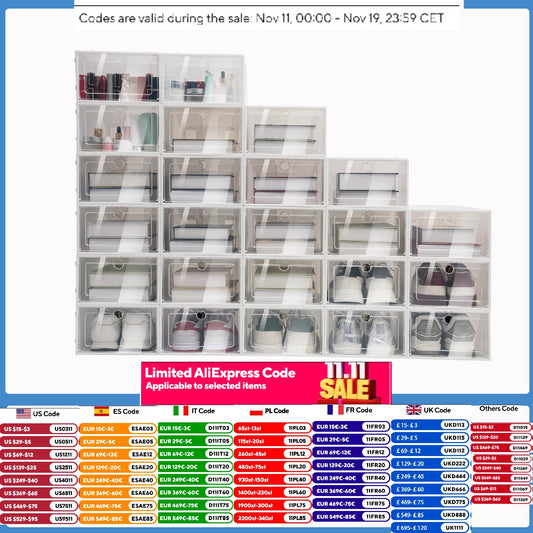 Foldable Transparent Shoe Boxes Stackable Dustproof Drawer Organizer