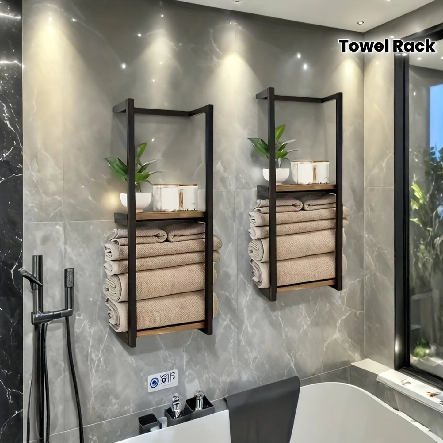 Two Layer Carbon Steel Wall Mounted Towel Rack French Country