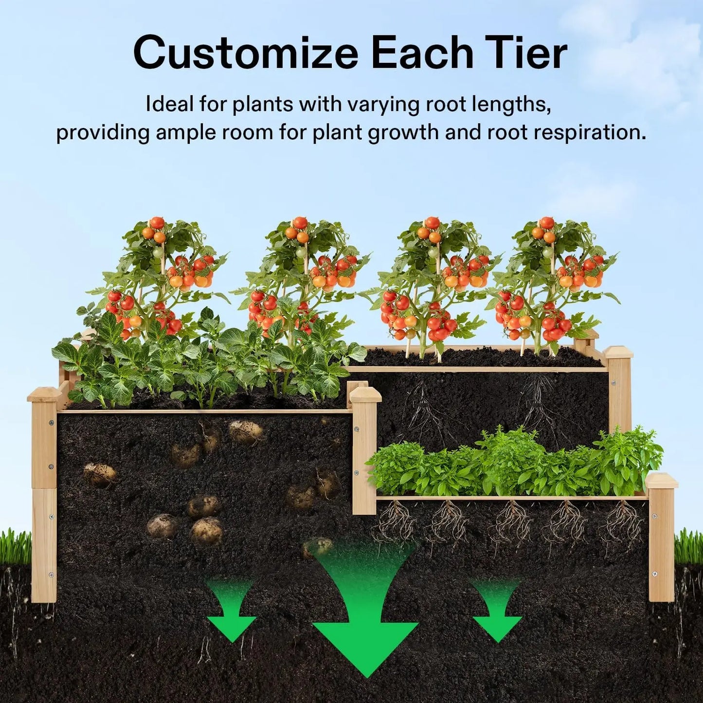 Three Tier Wooden Raised Garden Bed Planter