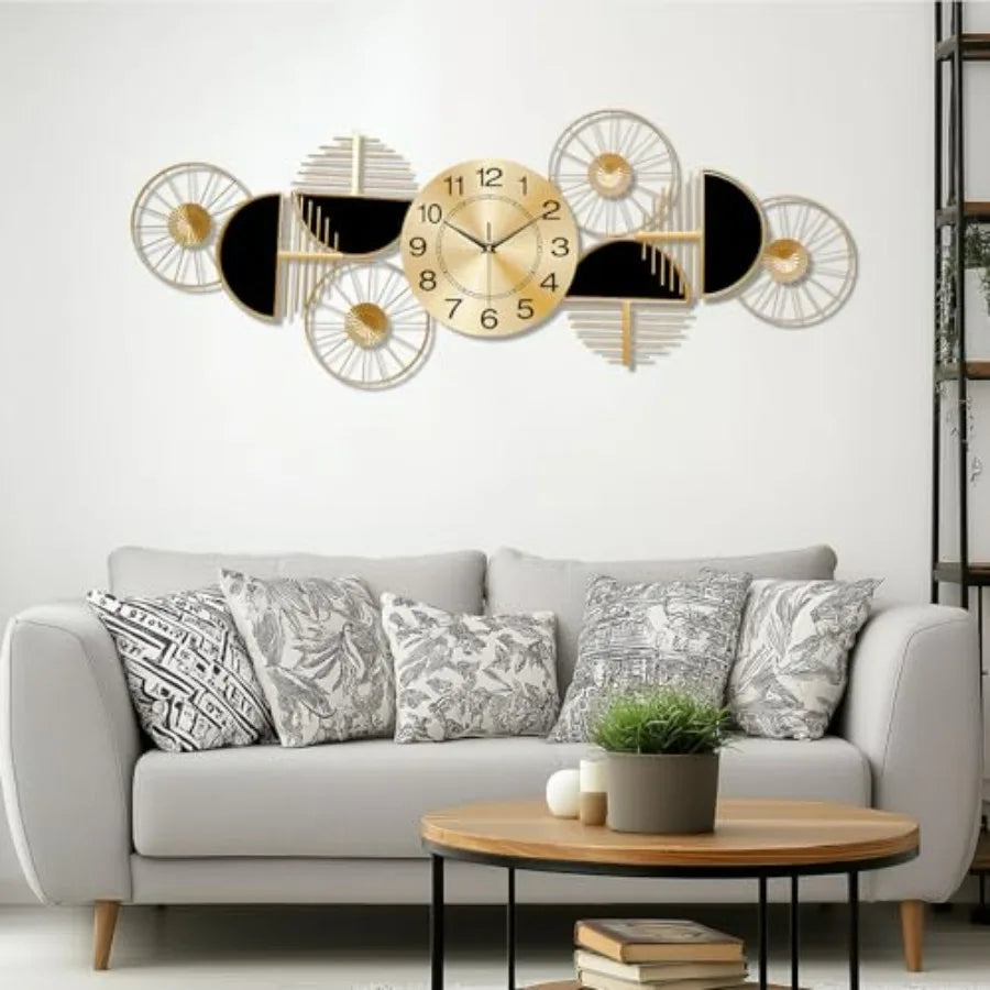 Modern Silent Metal Wall Clock Battery Operated Living Room Decor