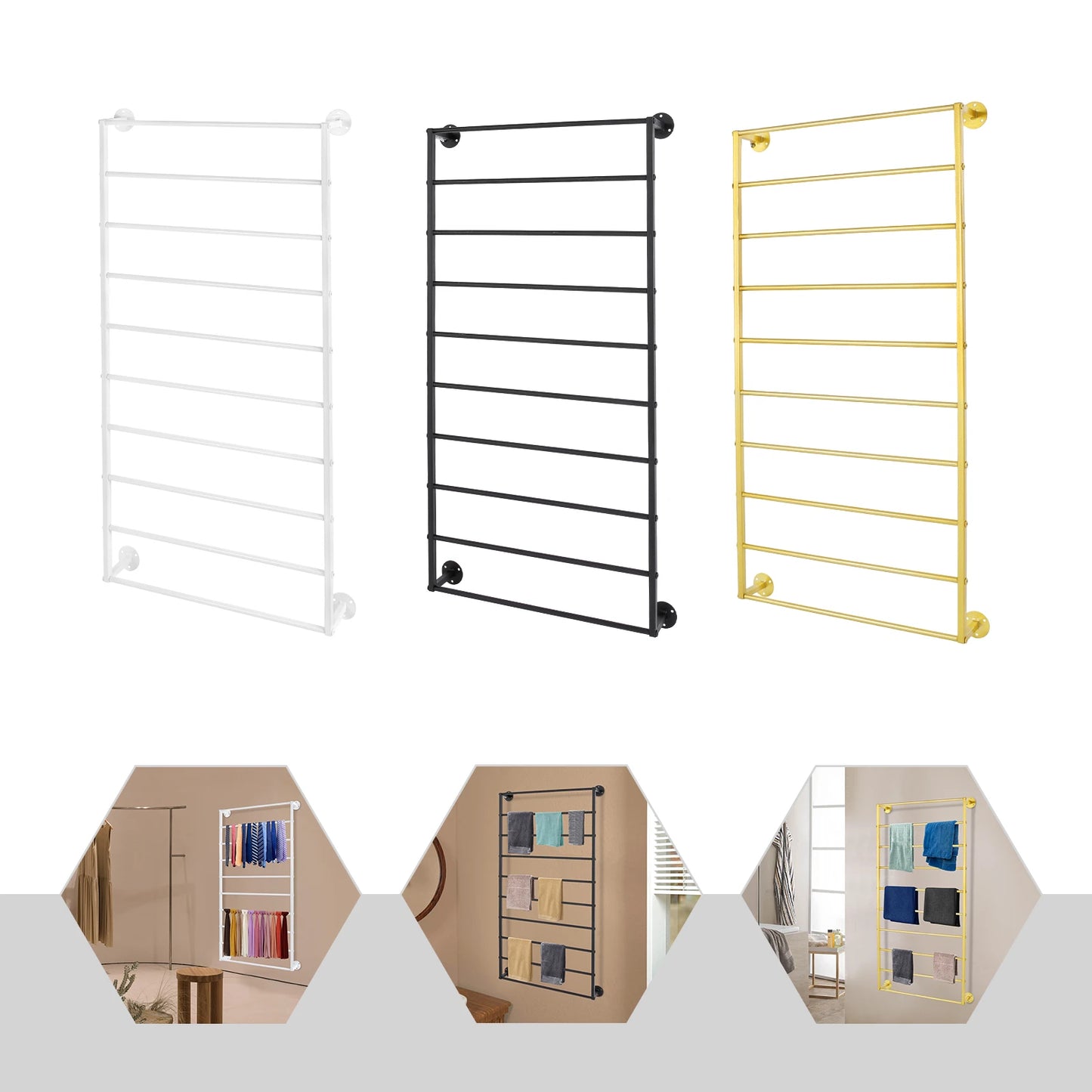 Wall Mounted 10 Tier Scarf Rack With Detachable Crossbar