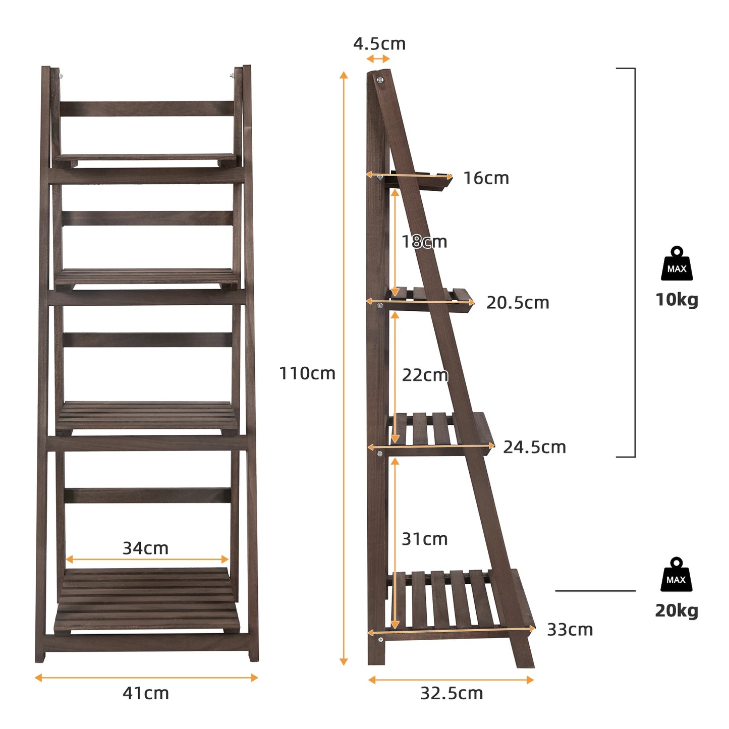 Folding Four Tier Ladder Shelf Wood Display Rack For Home