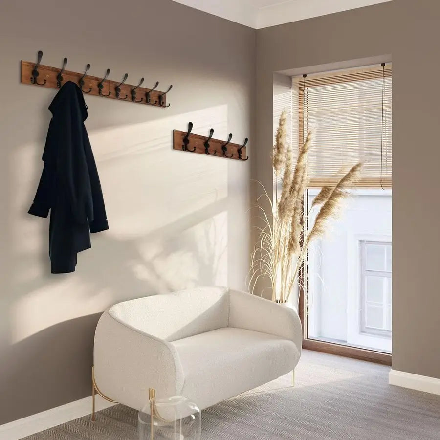 XMSJ Rustic Wall Mount Coat Rack Towel Hanger Wood