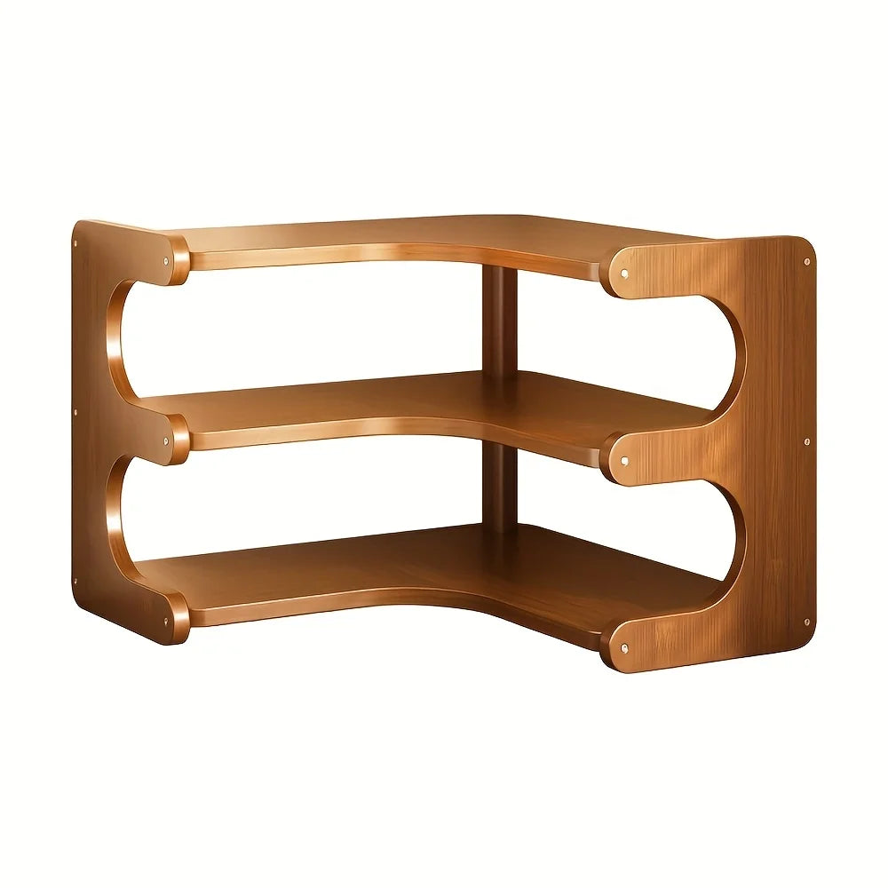 Three-Tier Bamboo Corner Shelf Organizer For Plants And Books