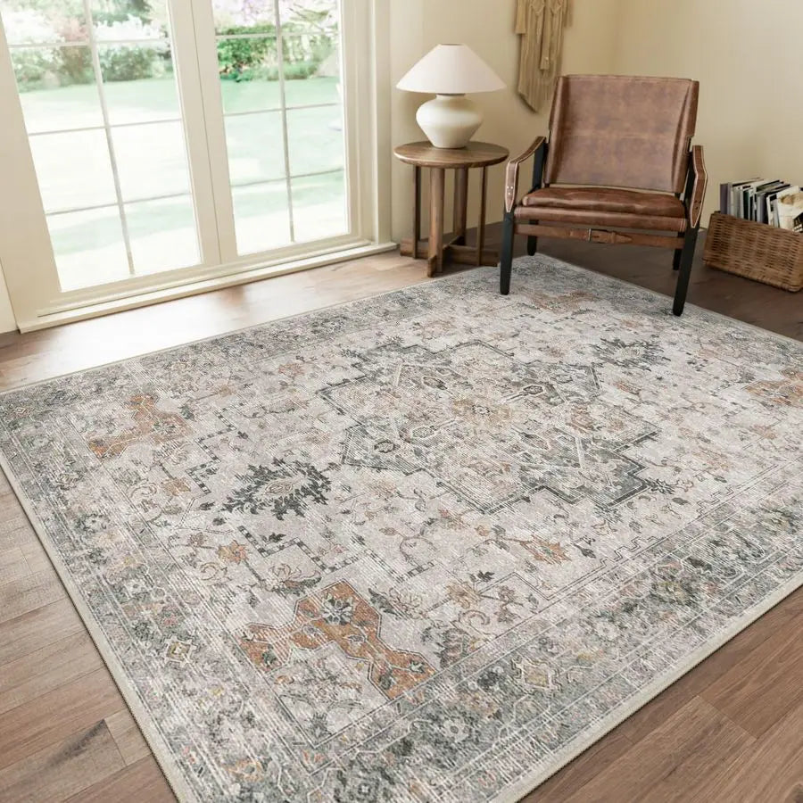 Dini Machine Washable Non Slip Chenille Area Rug For Living Room And Bedroom