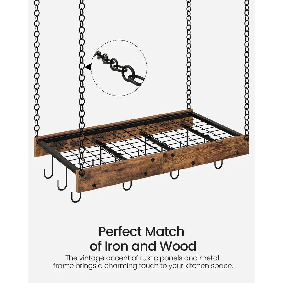 XMSJ Vintage Hanging Pot Rack Ceiling Mount With 12 Hooks