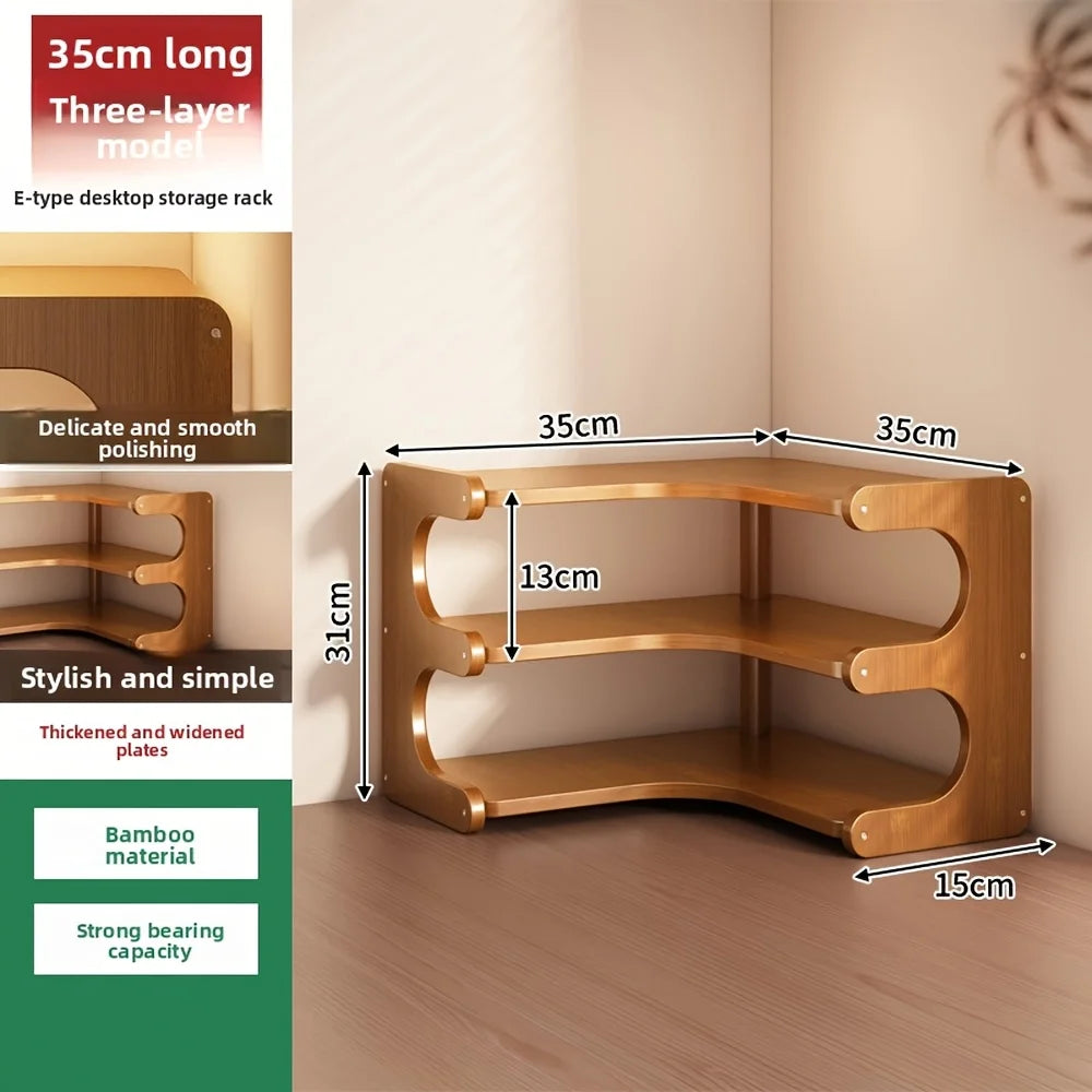 Three-Tier Bamboo Corner Shelf Organizer For Plants And Books
