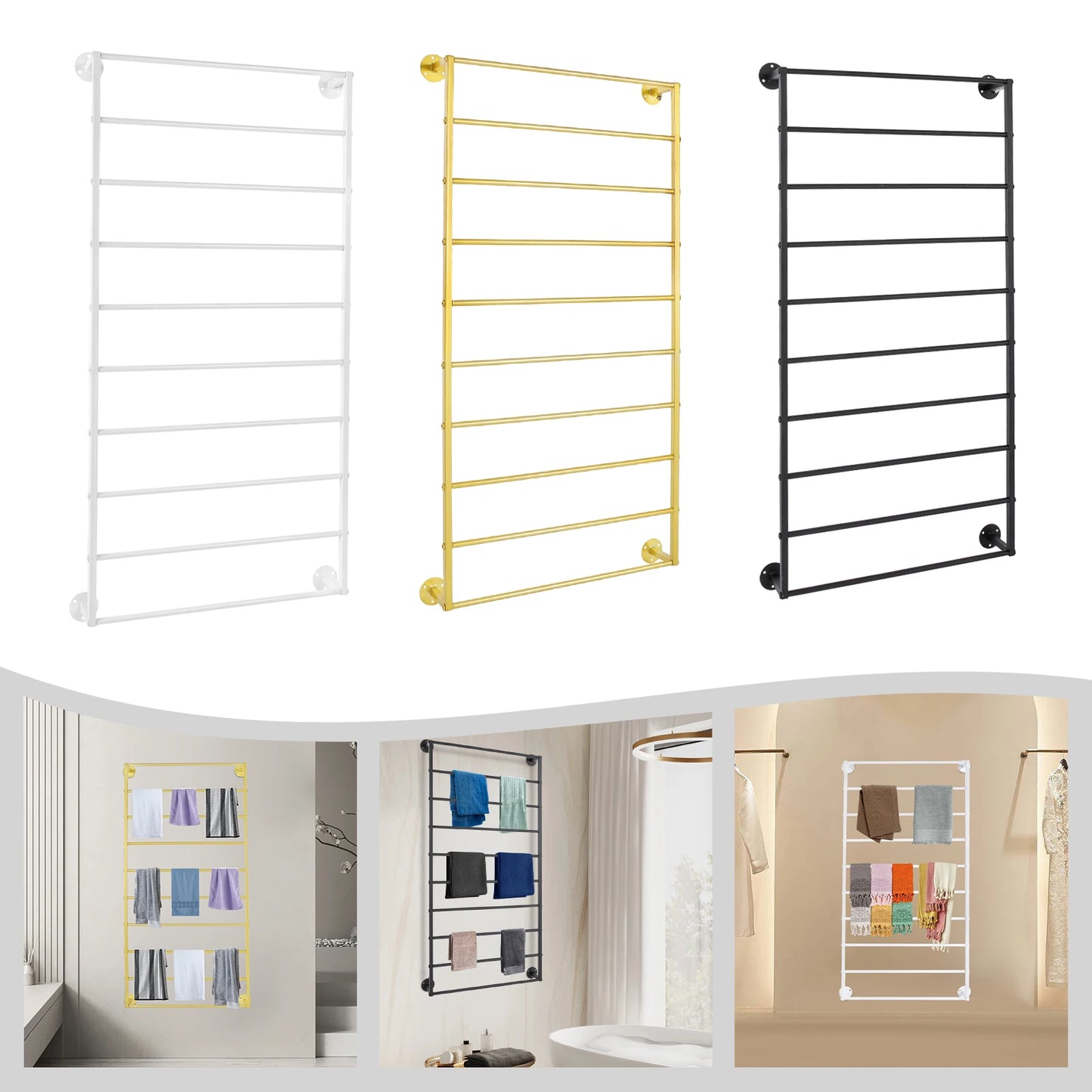 Wall Mounted 10 Tier Scarf Rack With Detachable Crossbar