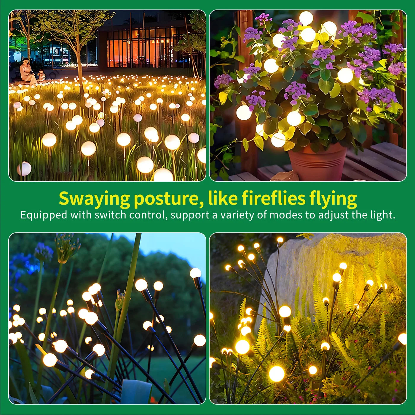 8-Head Solar Firefly Lights LED Outdoor Garden Pathway Lights