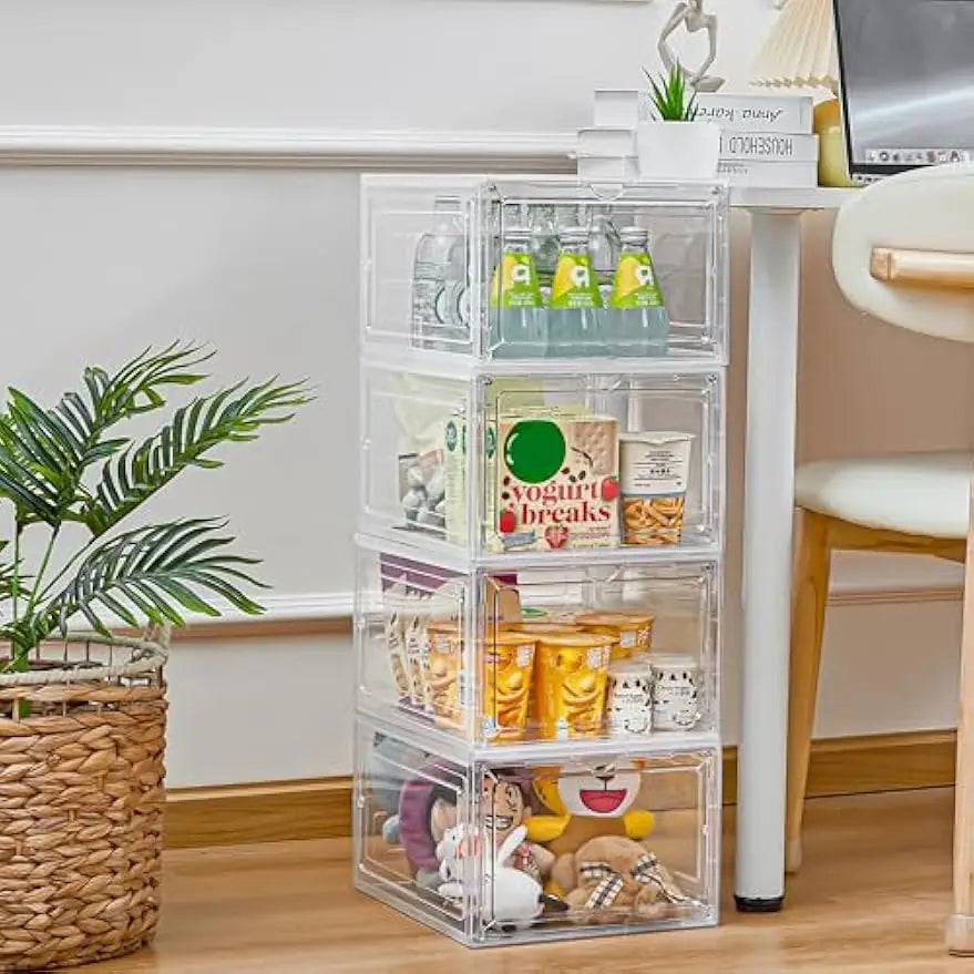 Clear Plastic Storage Bins With Magnetic Lids Stackable Office Organizer