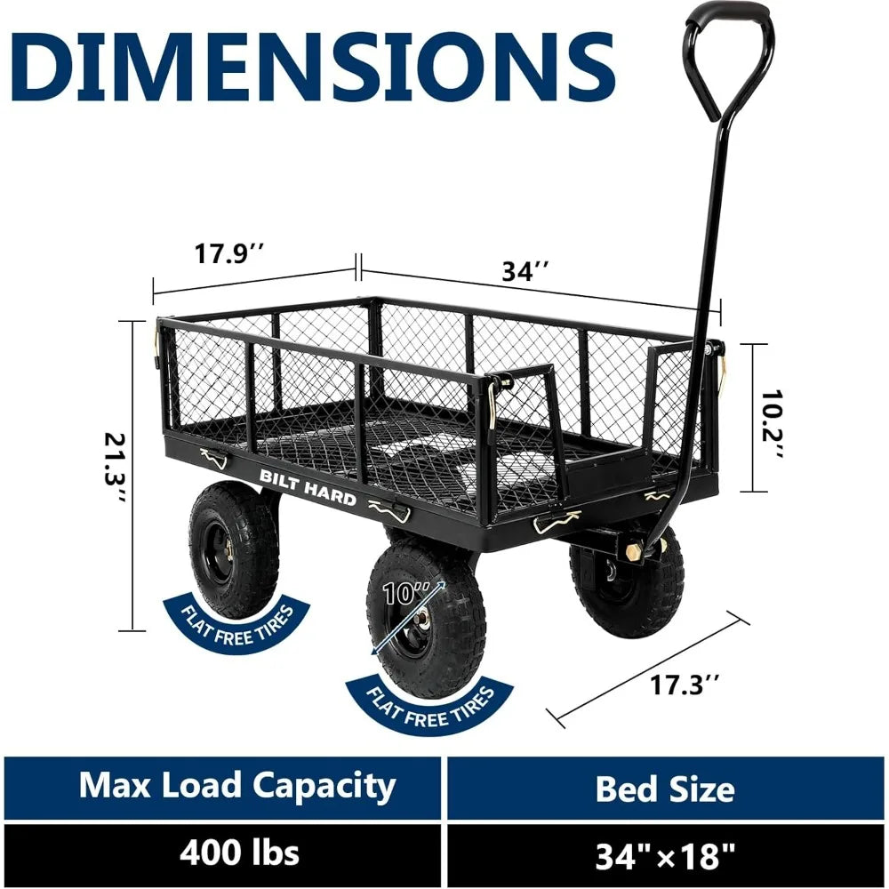 Flat Free Tire Garden Cart Steel Rotating Handle 4 CuFt