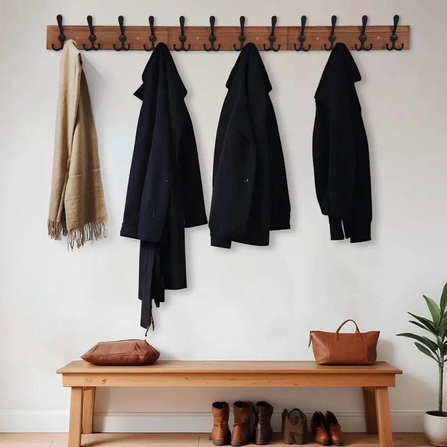 XMSJ Rustic Wall Mount Coat Rack Towel Hanger Wood