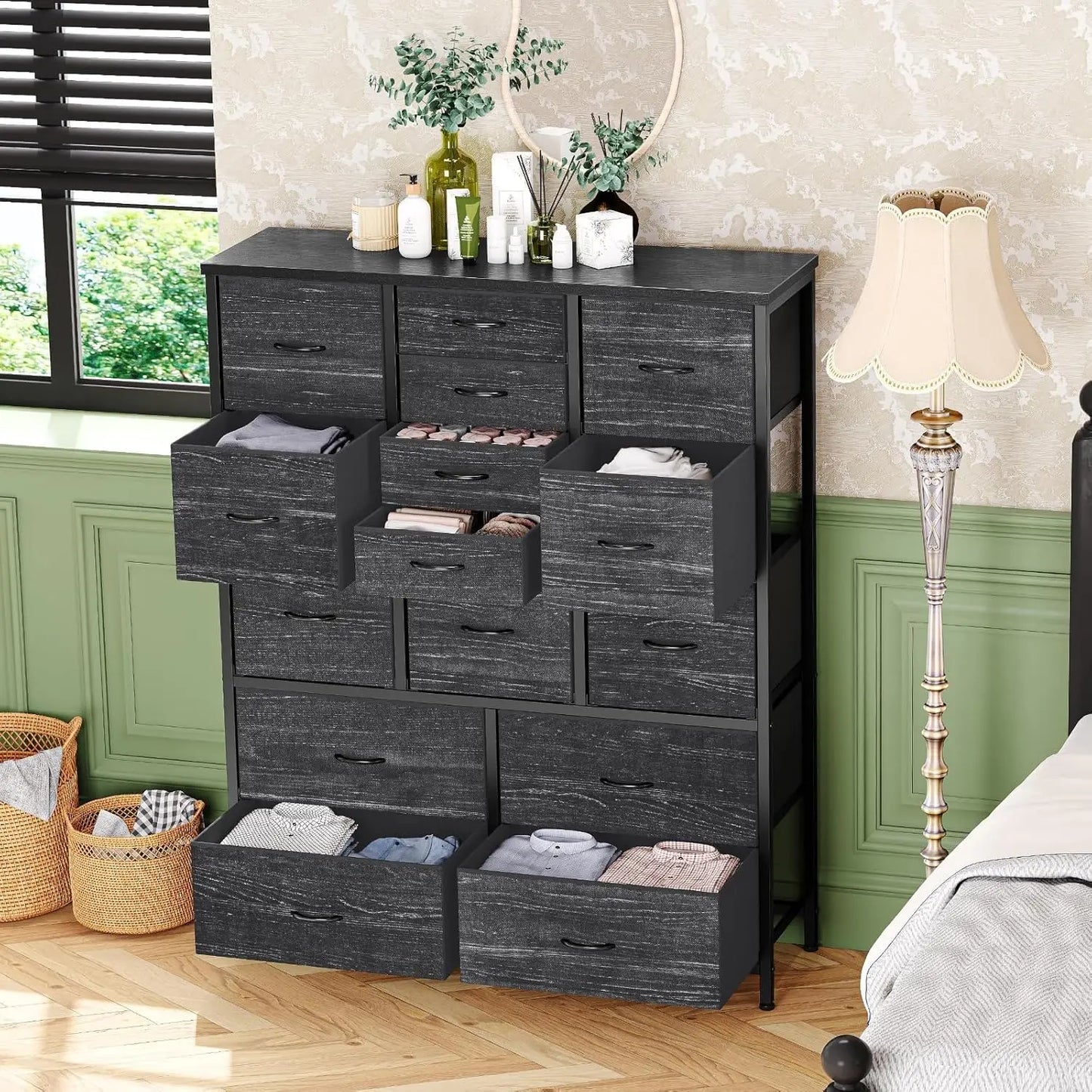 Fabric 15-Drawer Chest With Metal Frame For Bedroom Storage