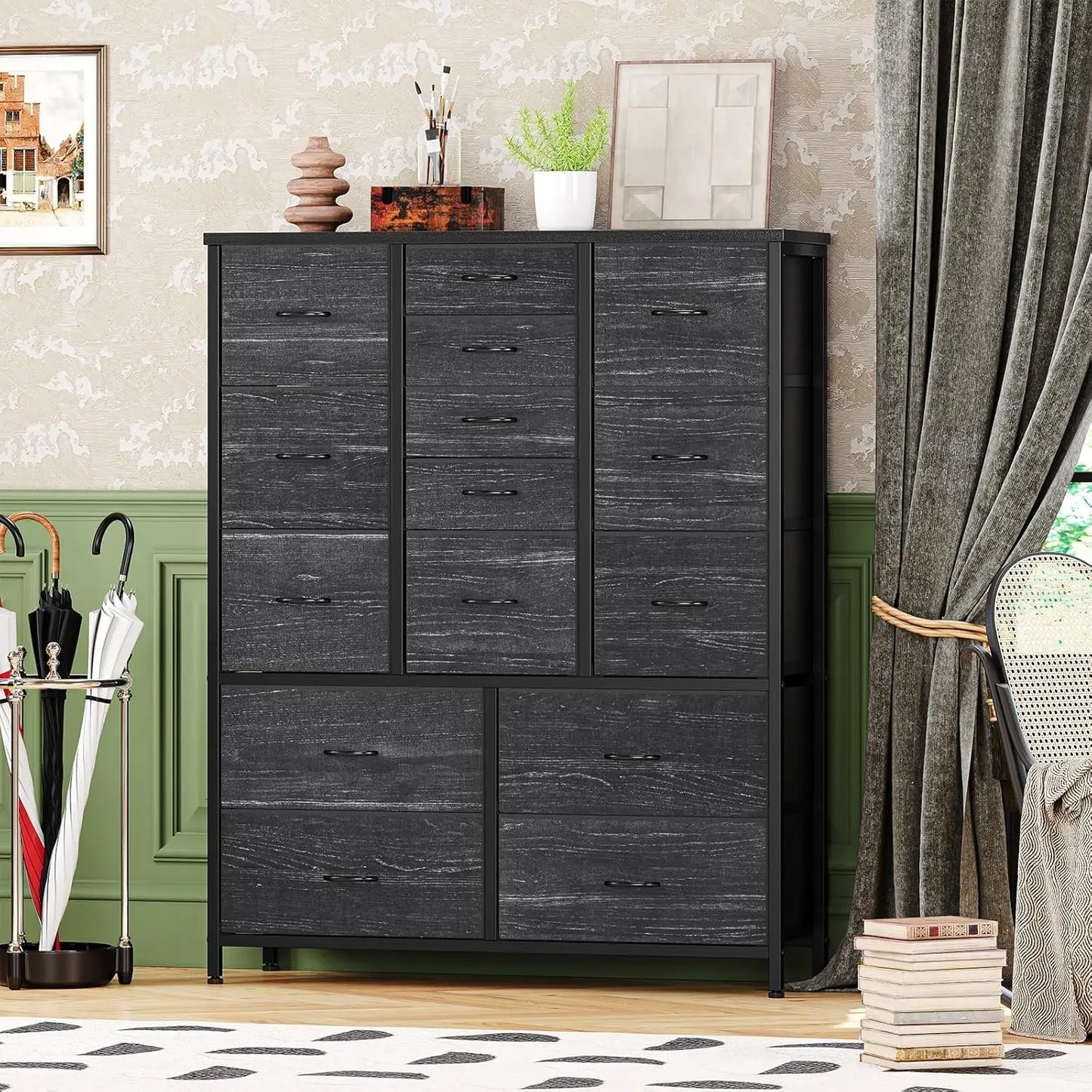 Fabric 15-Drawer Chest With Metal Frame For Bedroom Storage