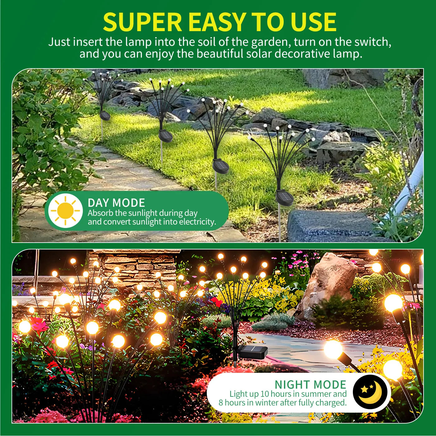 8-Head Solar Firefly Lights LED Outdoor Garden Pathway Lights