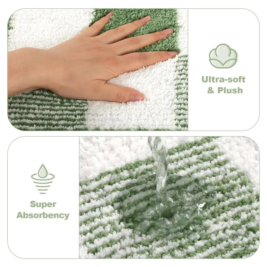 Checkered Five Piece Bathroom Rug Set Non Slip Ultra Absorbent Microfiber Mats
