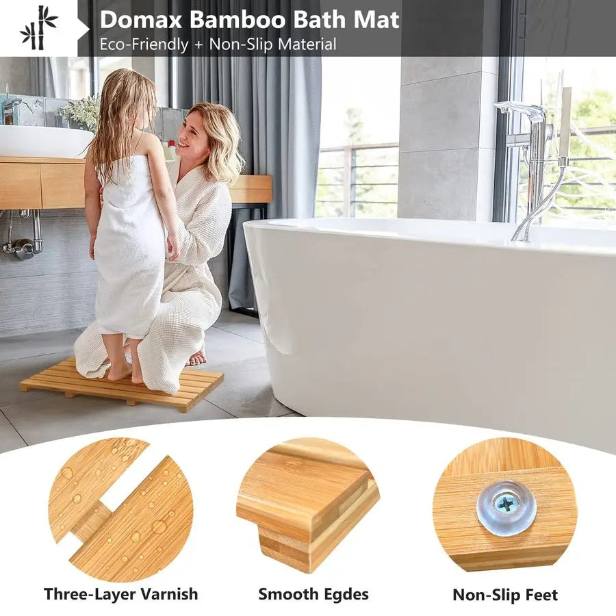 Bamboo Bath Mat Non Slip Waterproof Shower Floor Mat