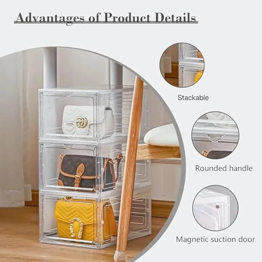 Clear Plastic Storage Bins With Magnetic Lids Stackable Office Organizer