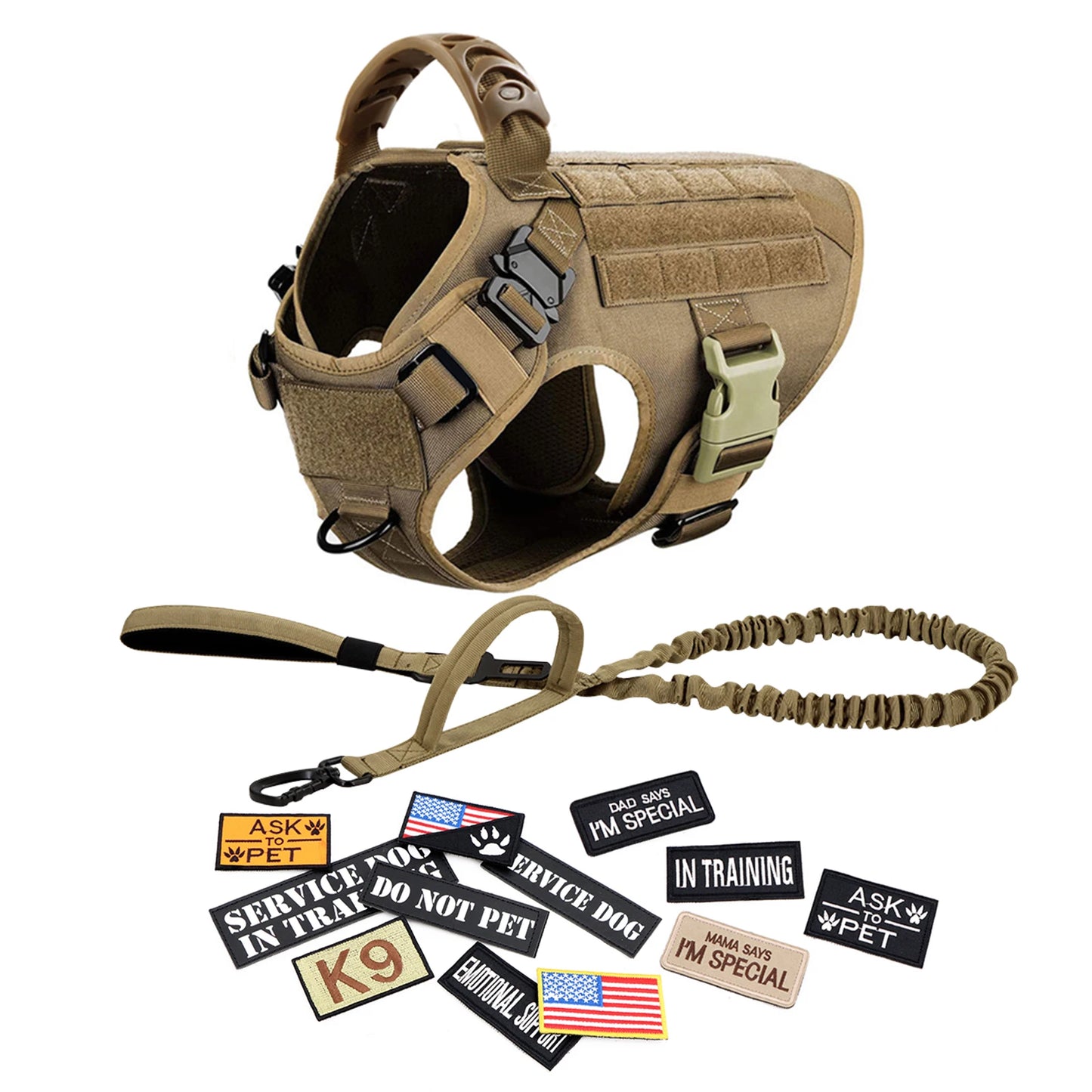 PETRAVELCN Military Dog Harness Vest With Leash Patches