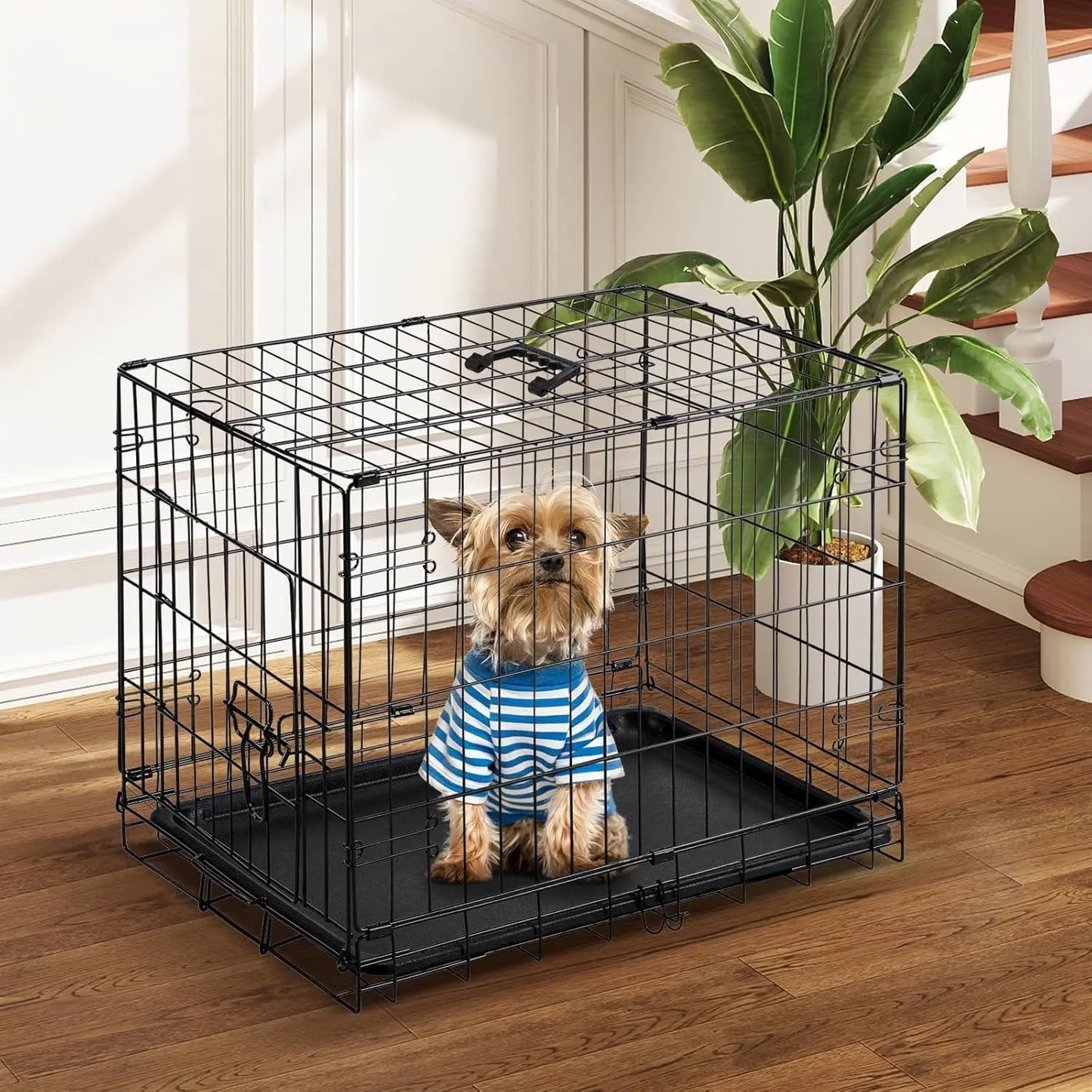 Foldable Metal Dog Cage With Leak Proof Pan Tray Outdoor