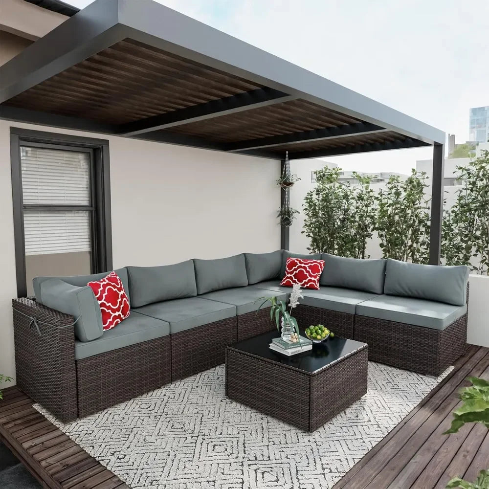Outdoor All Weather PE Rattan Patio Furniture Set 7 Pieces