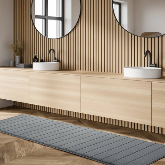 Absorbent Striped Memory Foam Bathroom Rug for Soft Comfort