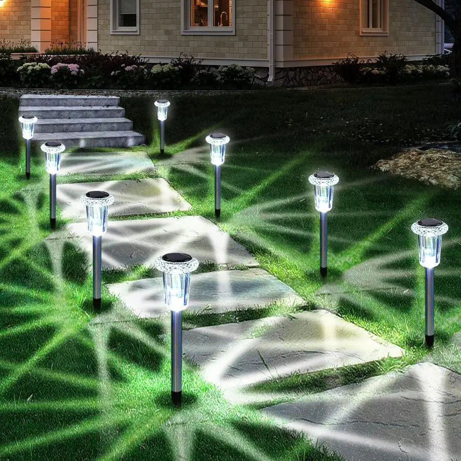 Solar Stake Lights Outdoor 15 Pack Waterproof Stainless Steel Pathway
