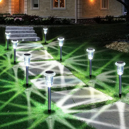Solar Stake Lights Outdoor 15 Pack Waterproof Stainless Steel Pathway