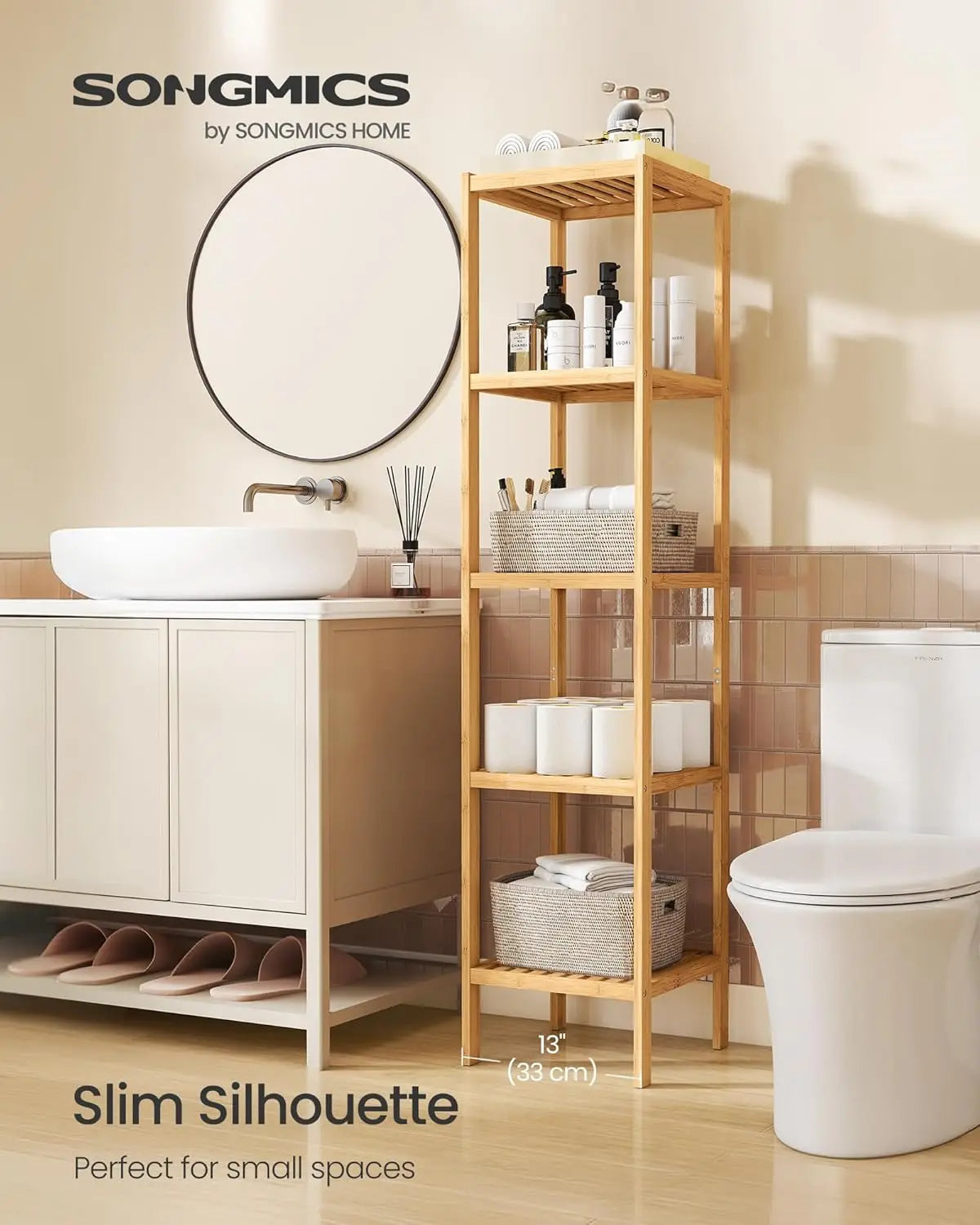 Five-Tier Bamboo Storage Shelf Multifunctional For Entryway Kitchen
