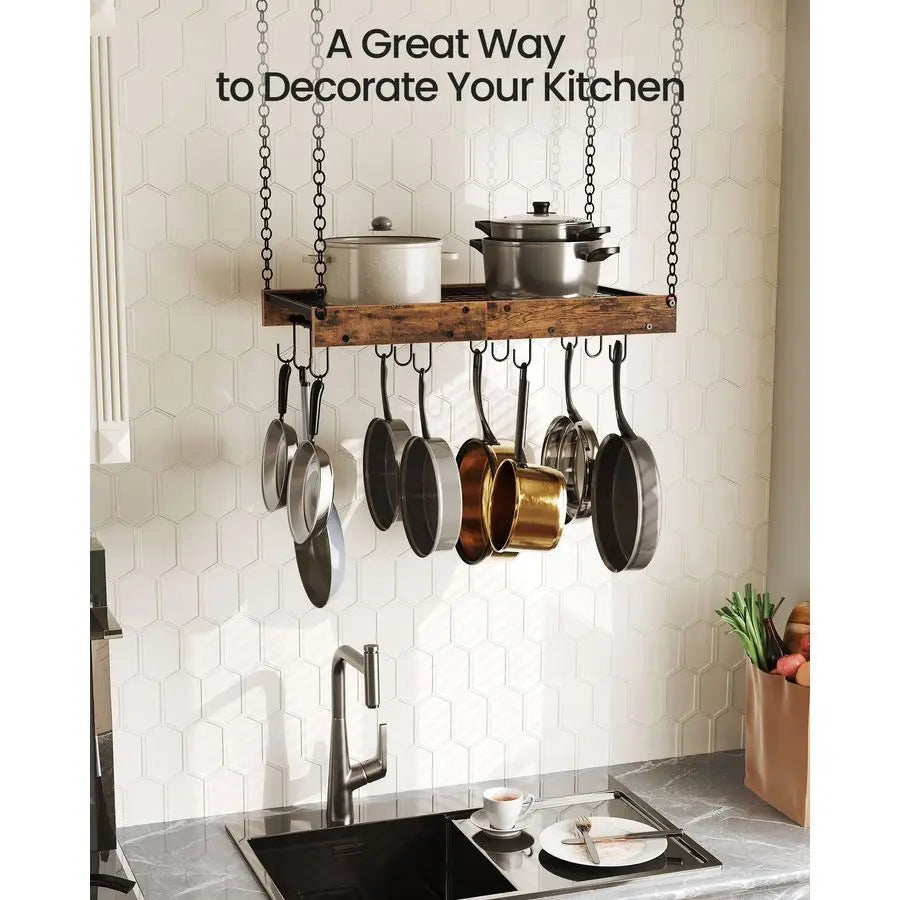 XMSJ Vintage Hanging Pot Rack Ceiling Mount With 12 Hooks