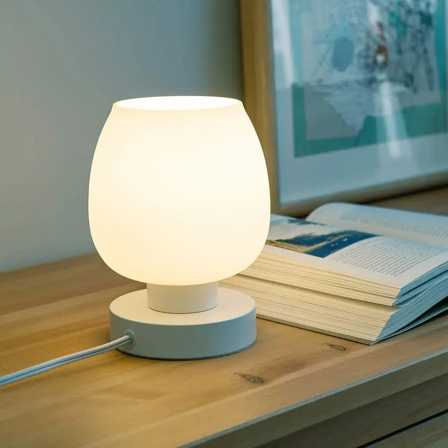 Bedside Table Lamp With Opal Glass Shade And Warm LED