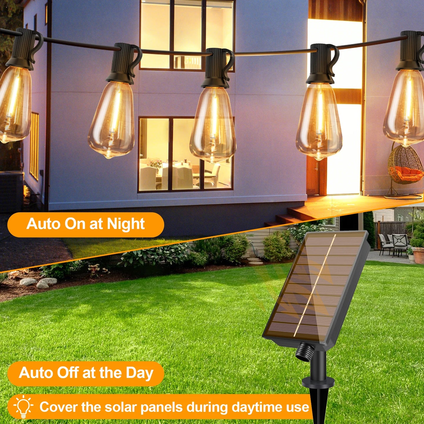 Solar Globe LED String Lights USB Rechargeable 8 Light Modes Patio Light