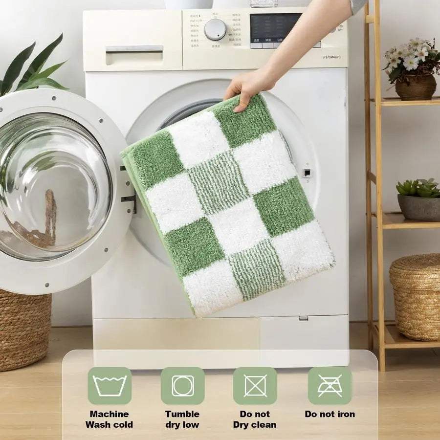 Checkered Five Piece Bathroom Rug Set Non Slip Ultra Absorbent Microfiber Mats