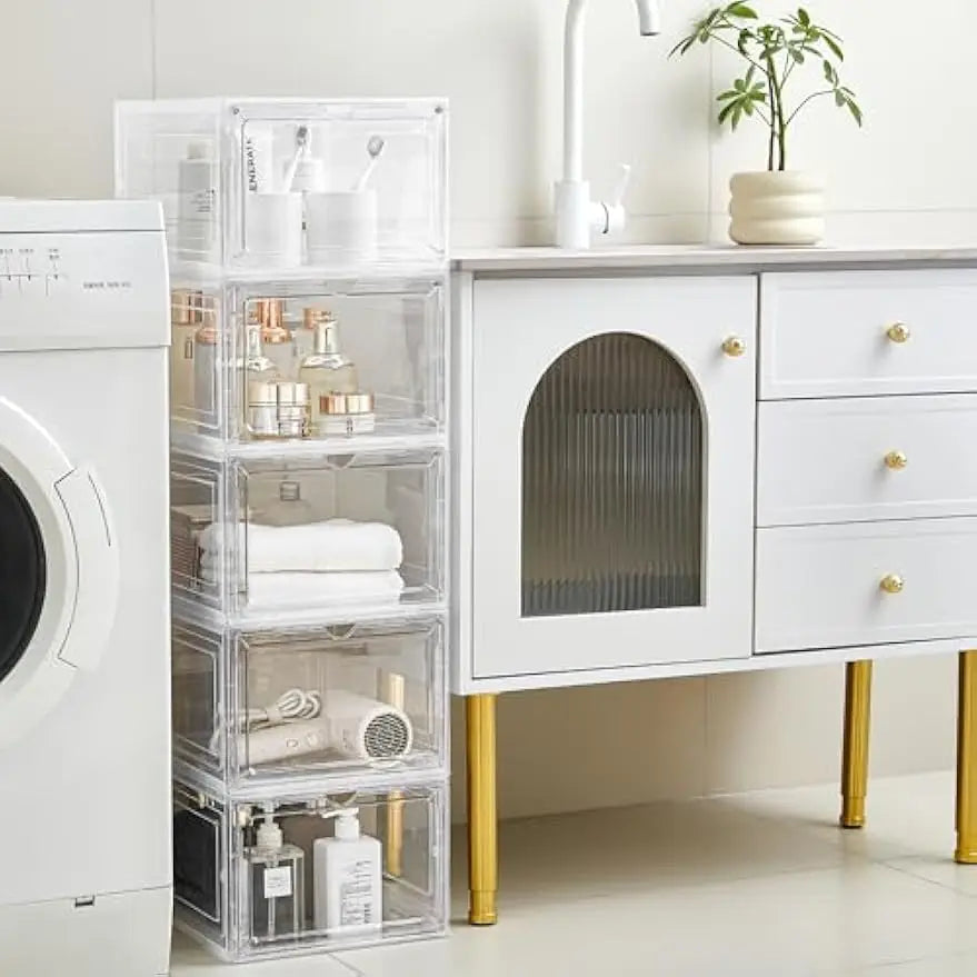 Clear Plastic Storage Bins With Magnetic Lids Stackable Office Organizer