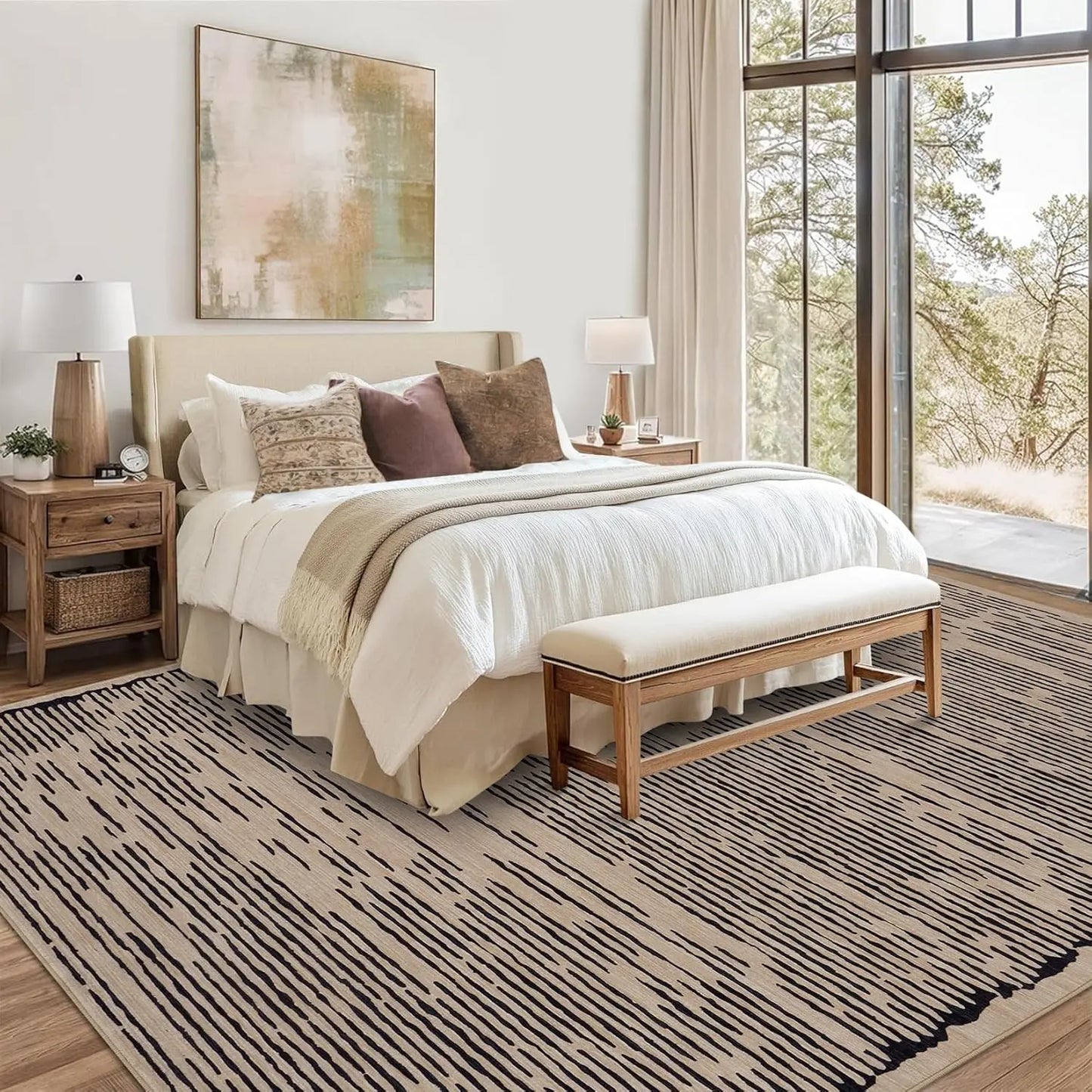 HiMISS Living Room Non Slip Washable Modern Stripe Low Pile