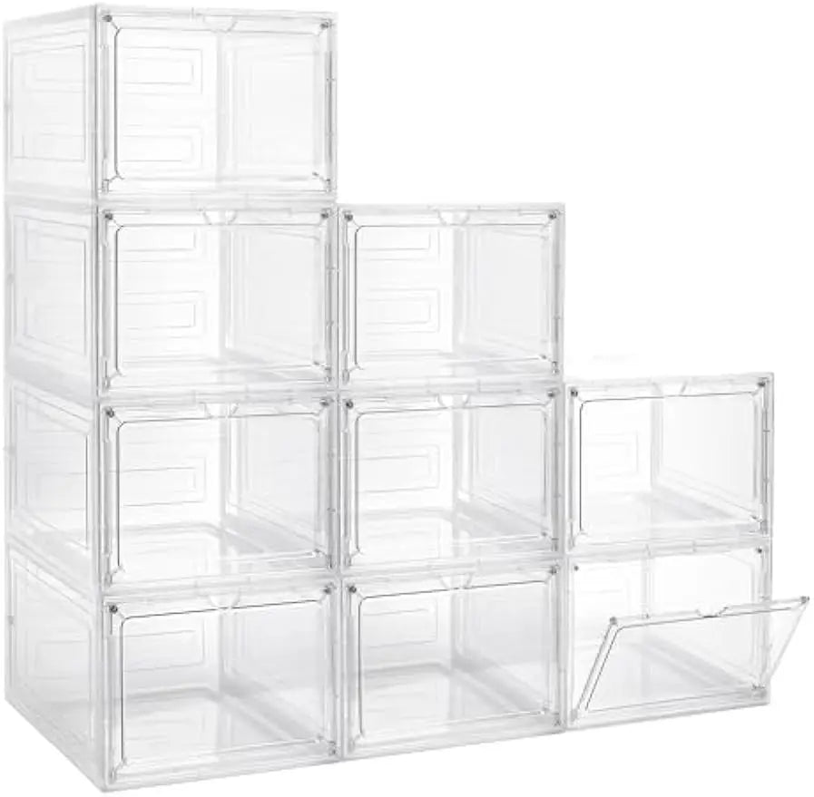 Clear Plastic Storage Bins With Magnetic Lids Stackable Office Organizer