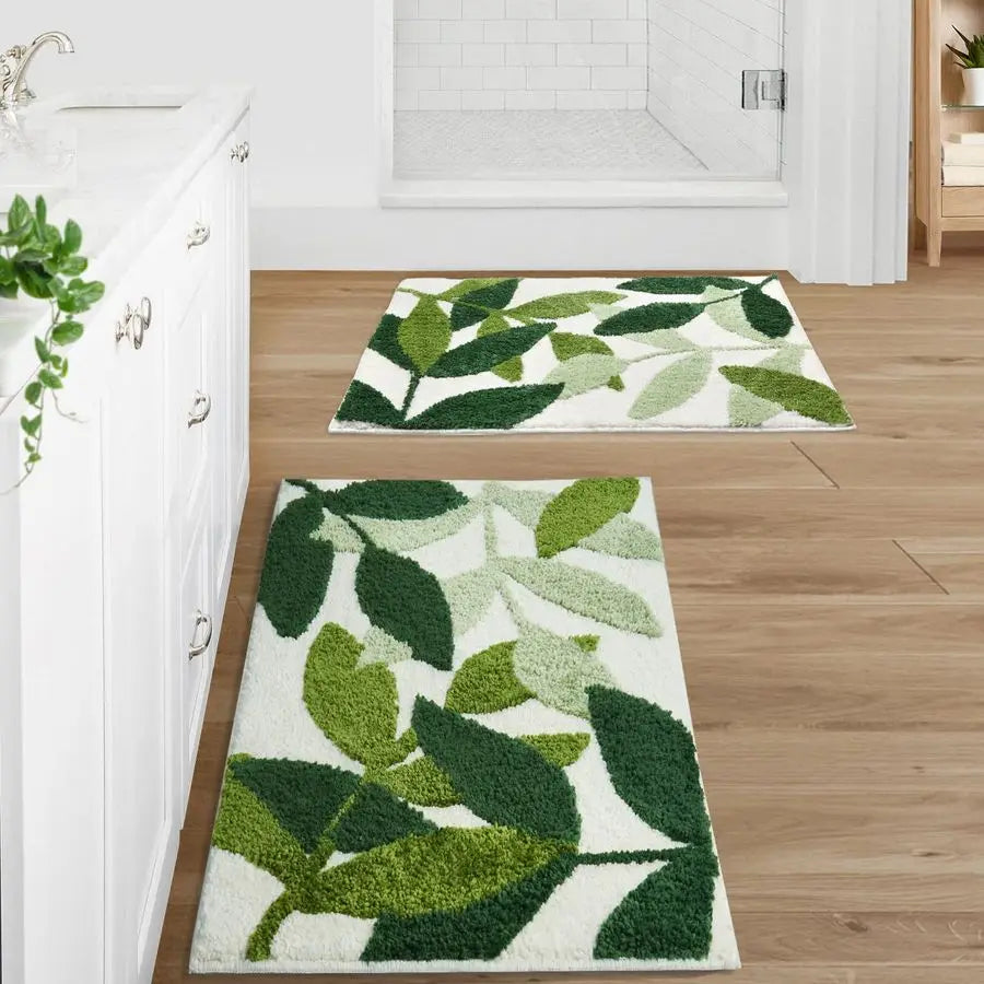 Two Piece Non Slip Microfiber Bathroom Mat Set Water Absorbent