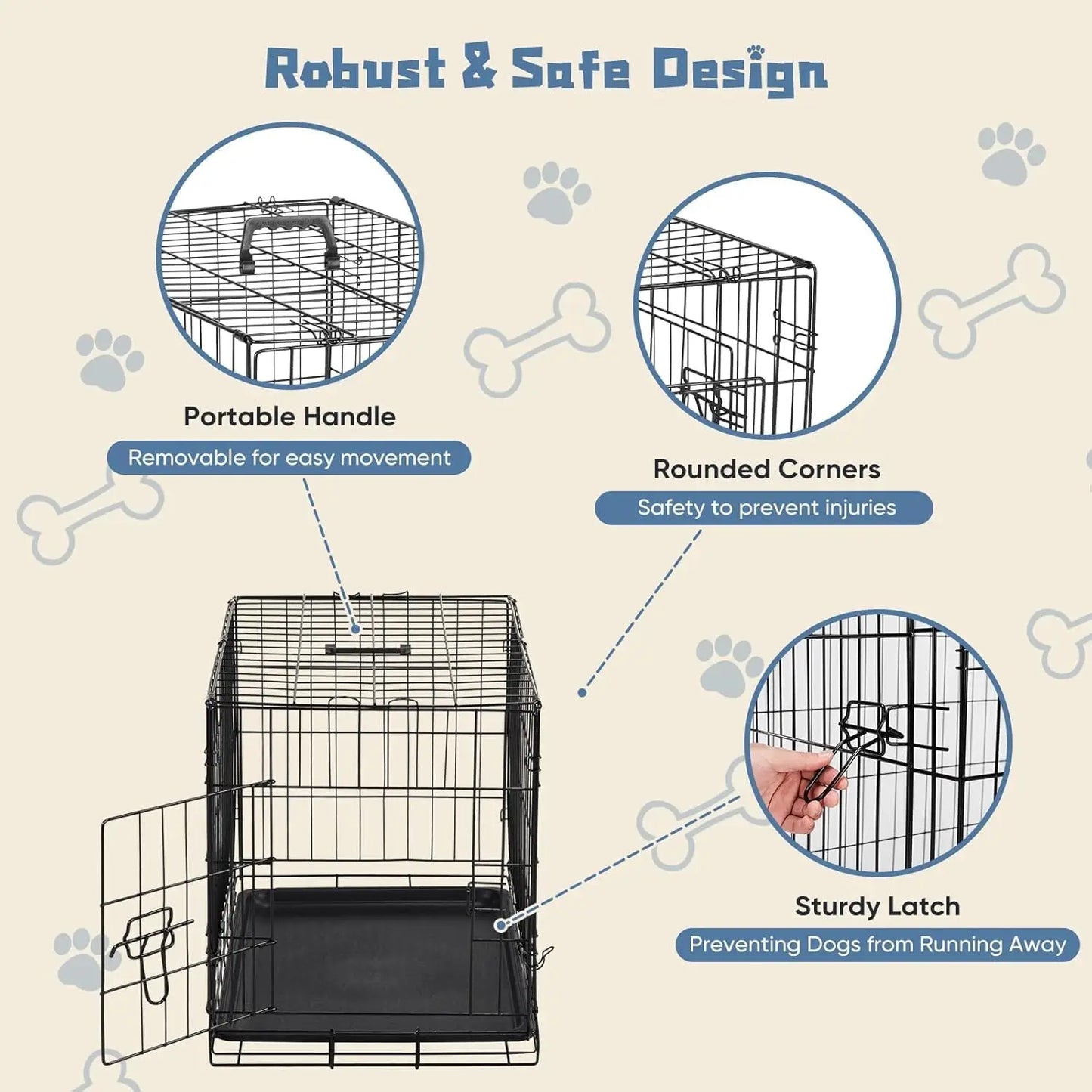 Foldable Metal Dog Cage With Leak Proof Pan Tray Outdoor