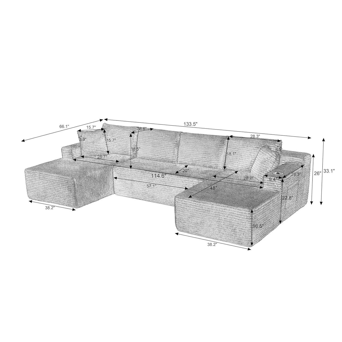 Modular Sectional Sleeper Sofa U Shaped Boneless Cloud Couch
