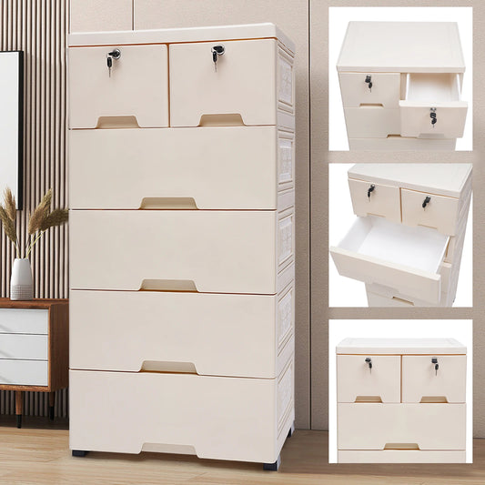 Six Drawer Storage Chest Movable Nightstand Closet Tower For Bedroom