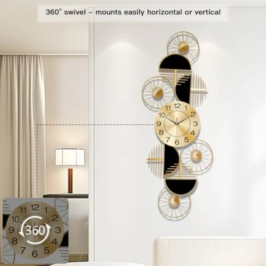 Modern Silent Metal Wall Clock Battery Operated Living Room Decor