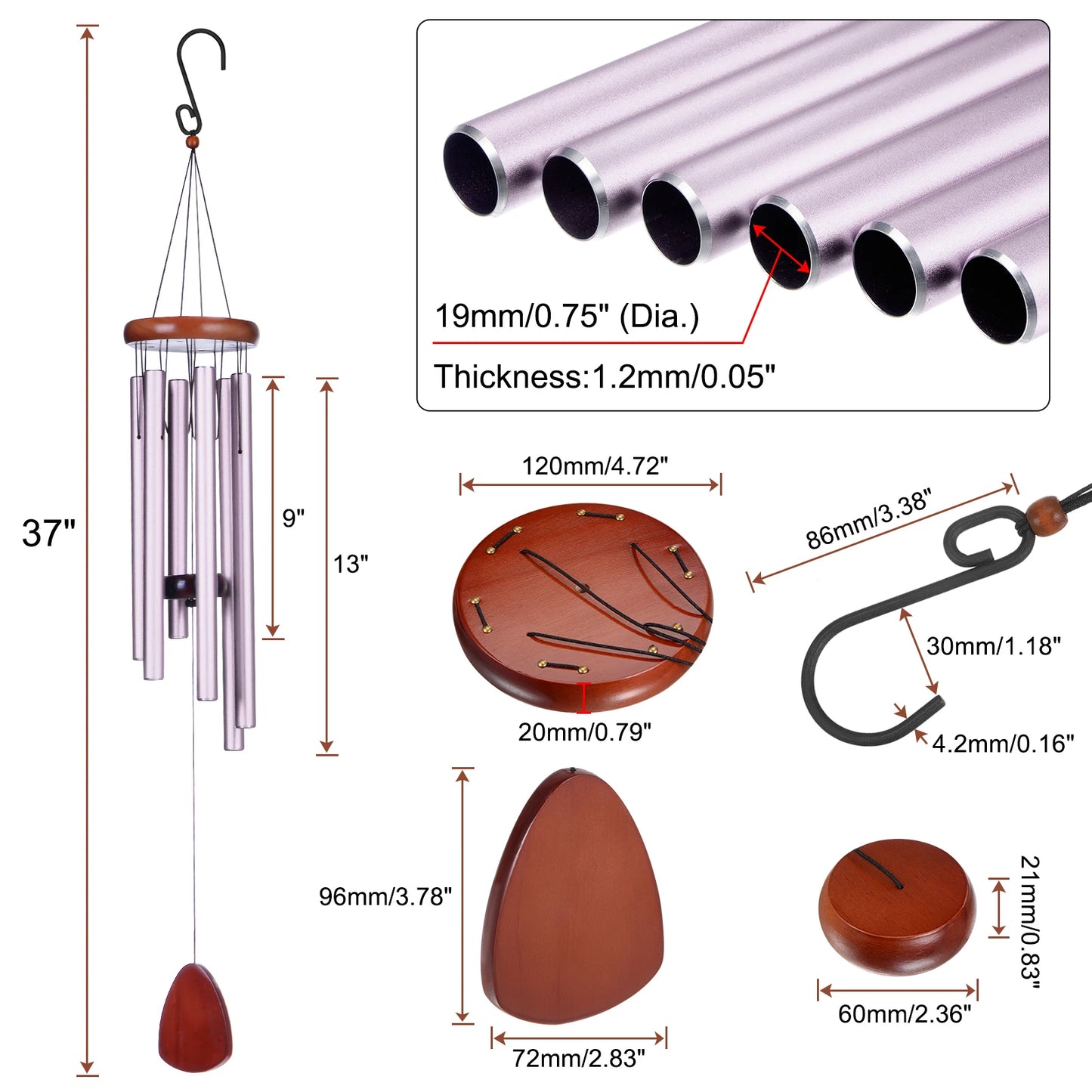 UXCELL Aluminum Garden Wind Chime With Wind Catcher 6 Tubes