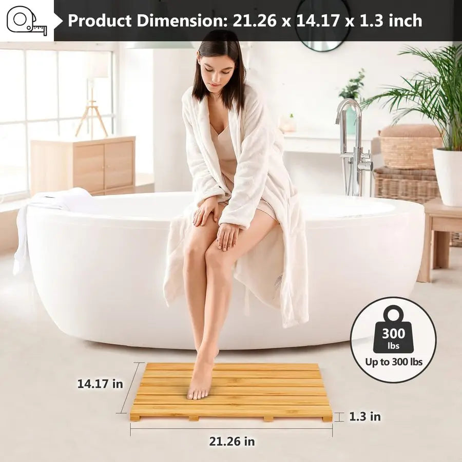 Bamboo Bath Mat Non Slip Waterproof Shower Floor Mat