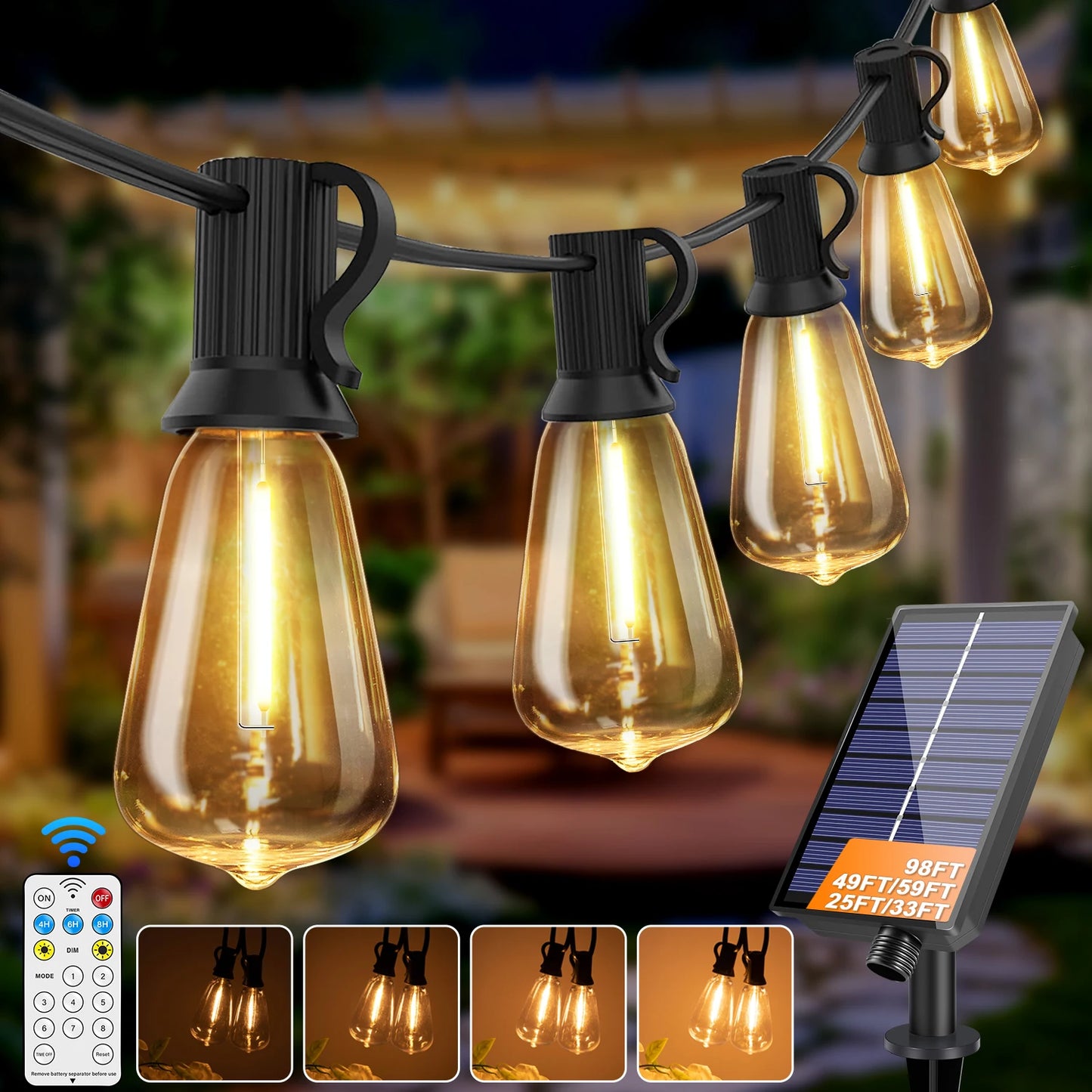 Solar Globe LED String Lights USB Rechargeable 8 Light Modes Patio Light